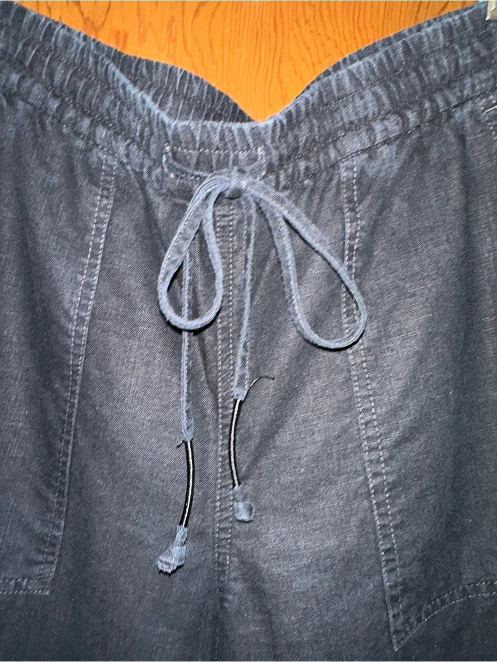 J Crew Relaxed Drawstring Linen Pants in Light Sage and Black